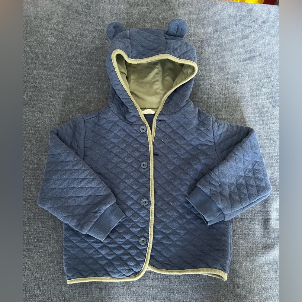 Quilted Blue Hooded Jacket with Bear Ears - 2-3T